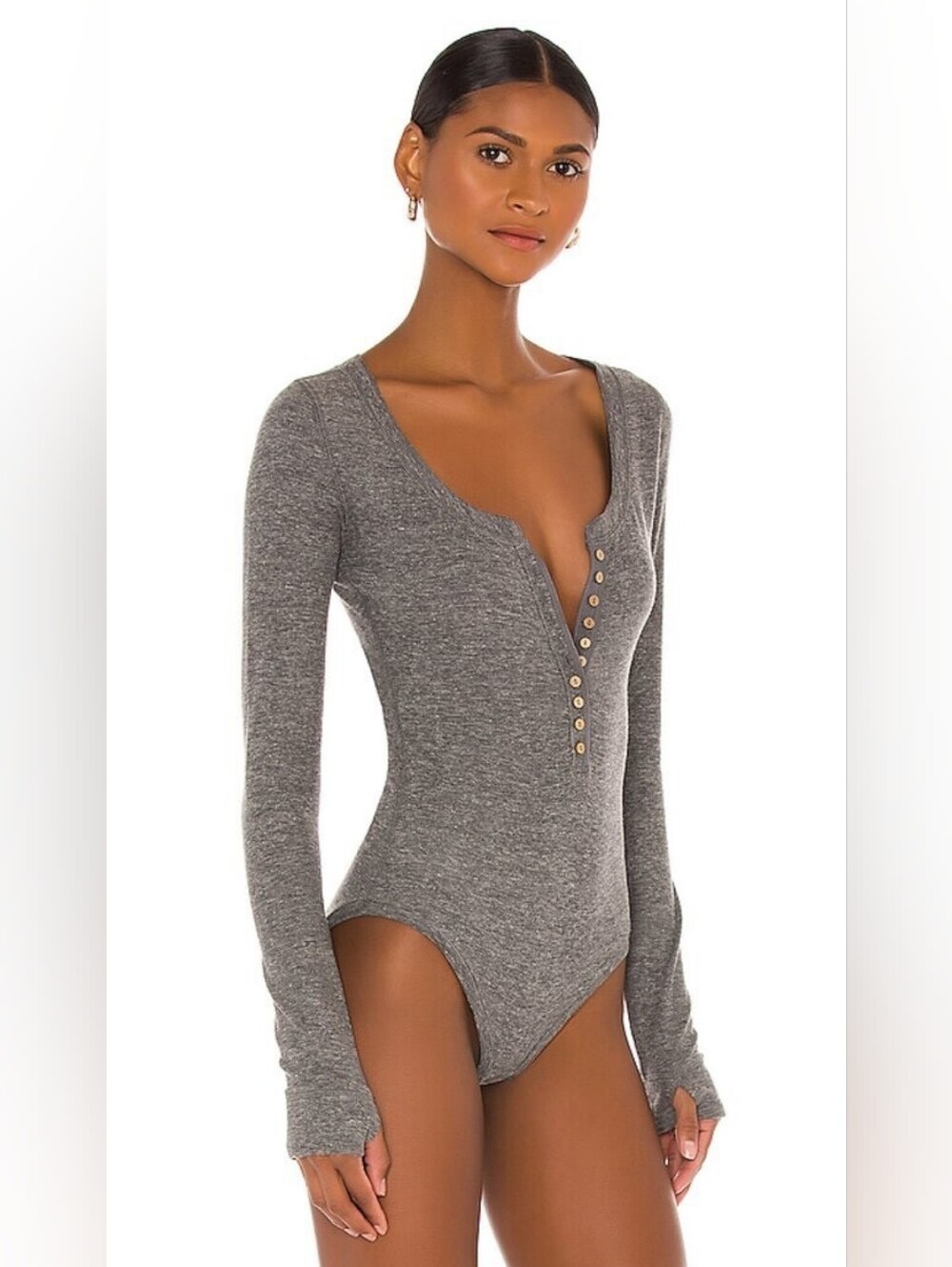 NWT Intimately Free People Long Sleeve Henley Dylan Bodysuit Gray Size Large